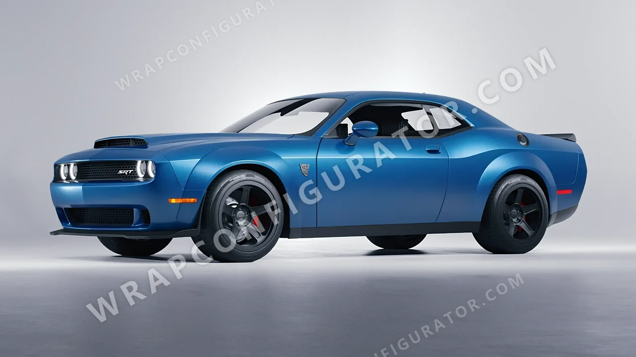 Blue Dodge Challenger SRT 2023 wrapped in 3M Satin Perfect Blue S347