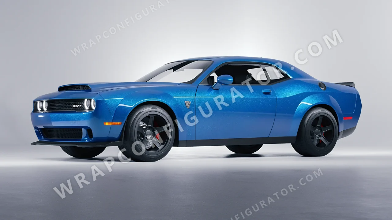 Blue Dodge Challenger SRT 2023 wrapped in Avery Dennison Bright Blue SW900-646-M