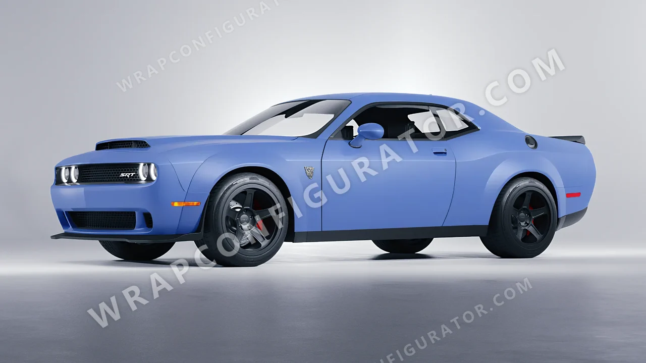 Blue Dodge Challenger SRT 2023 wrapped in Avery Dennison Dreamline Blue SW900-616-O