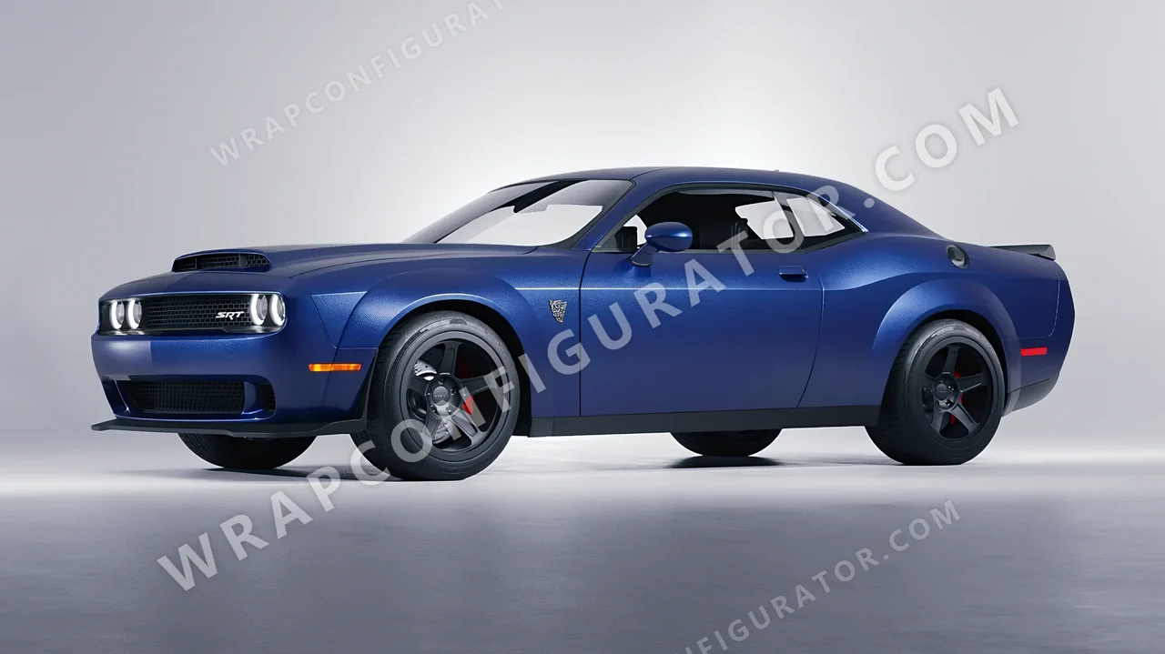 Blue Dodge Challenger SRT 2023 wrapped in Avery Dennison Night Blue SW900-623-M