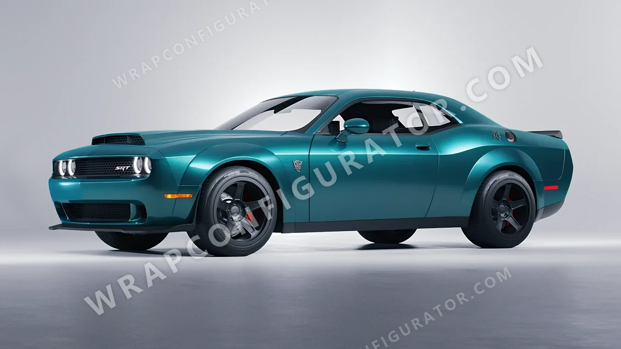 Blue Dodge Challenger SRT 2023 wrapped in Avery Dennison Satin Cool Teal SW900-716-S