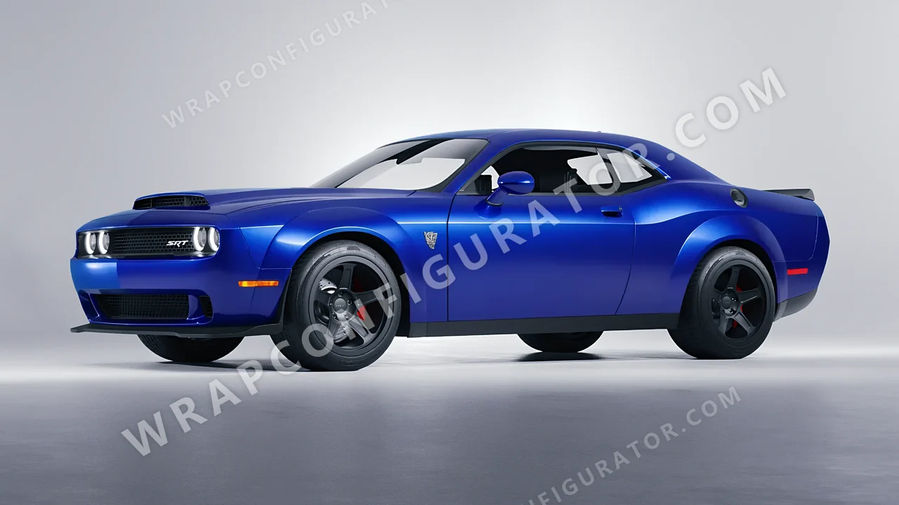 Blue Dodge Challenger SRT 2023 wrapped in Avery Dennison Satin Wave Blue SW900-629-S