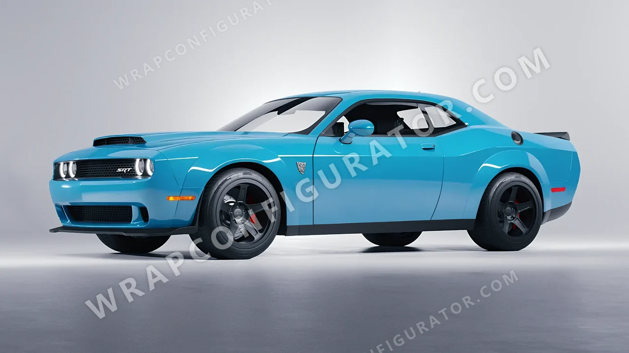 Blue Dodge Challenger SRT 2023 wrapped in Avery Dennison Sea Breeze Blue SW900-648-O