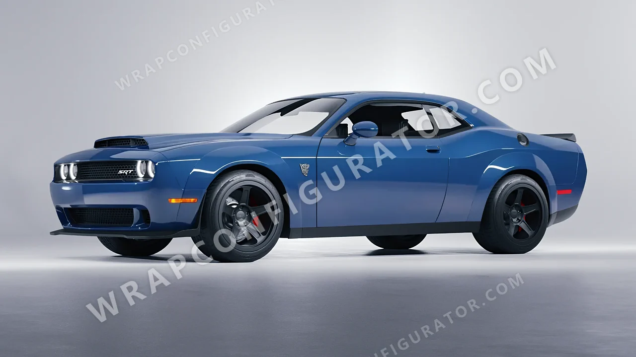 Blue Dodge Challenger SRT 2023 wrapped in Avery Dennison Smoky Blue SW900-612-O