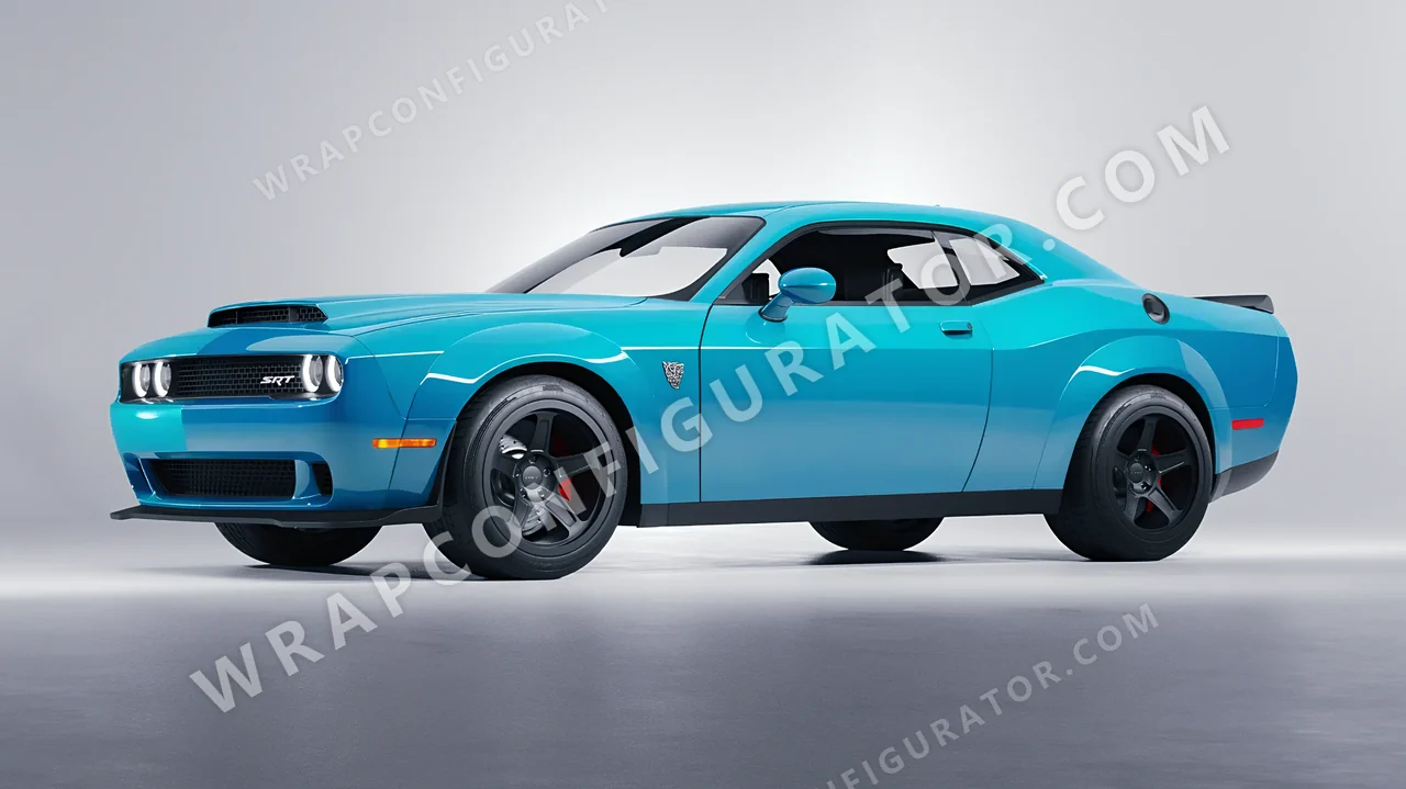 Blue Dodge Challenger SRT 2023 wrapped in Avery Dennison Turquoise Ocean SW900-6329-O