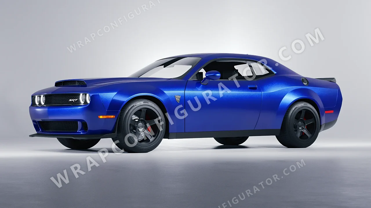 Blue Dodge Challenger SRT 2023 wrapped in Inozetek Dynamic PPF Azure Blue DPPF814