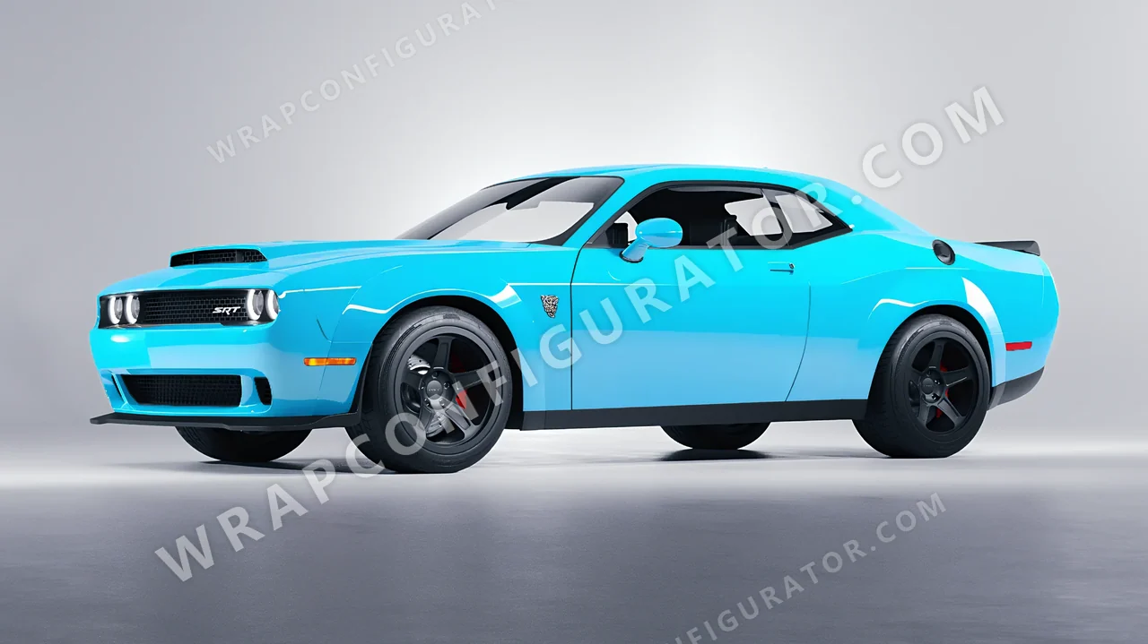 Blue Dodge Challenger SRT 2023 wrapped in Inozetek Dynamic PPF Coastal Blue DPPF913