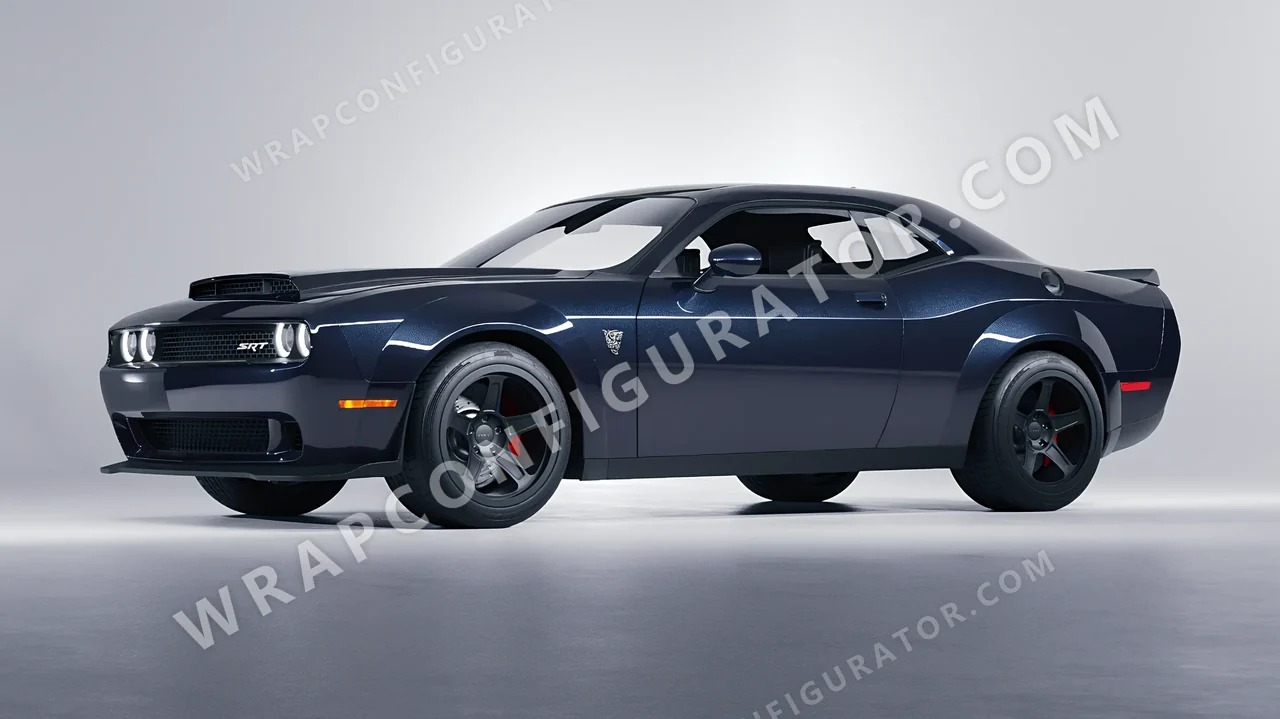 Blue Dodge Challenger SRT 2023 wrapped in Inozetek Dynamic PPF Graphite Blue DPPF922