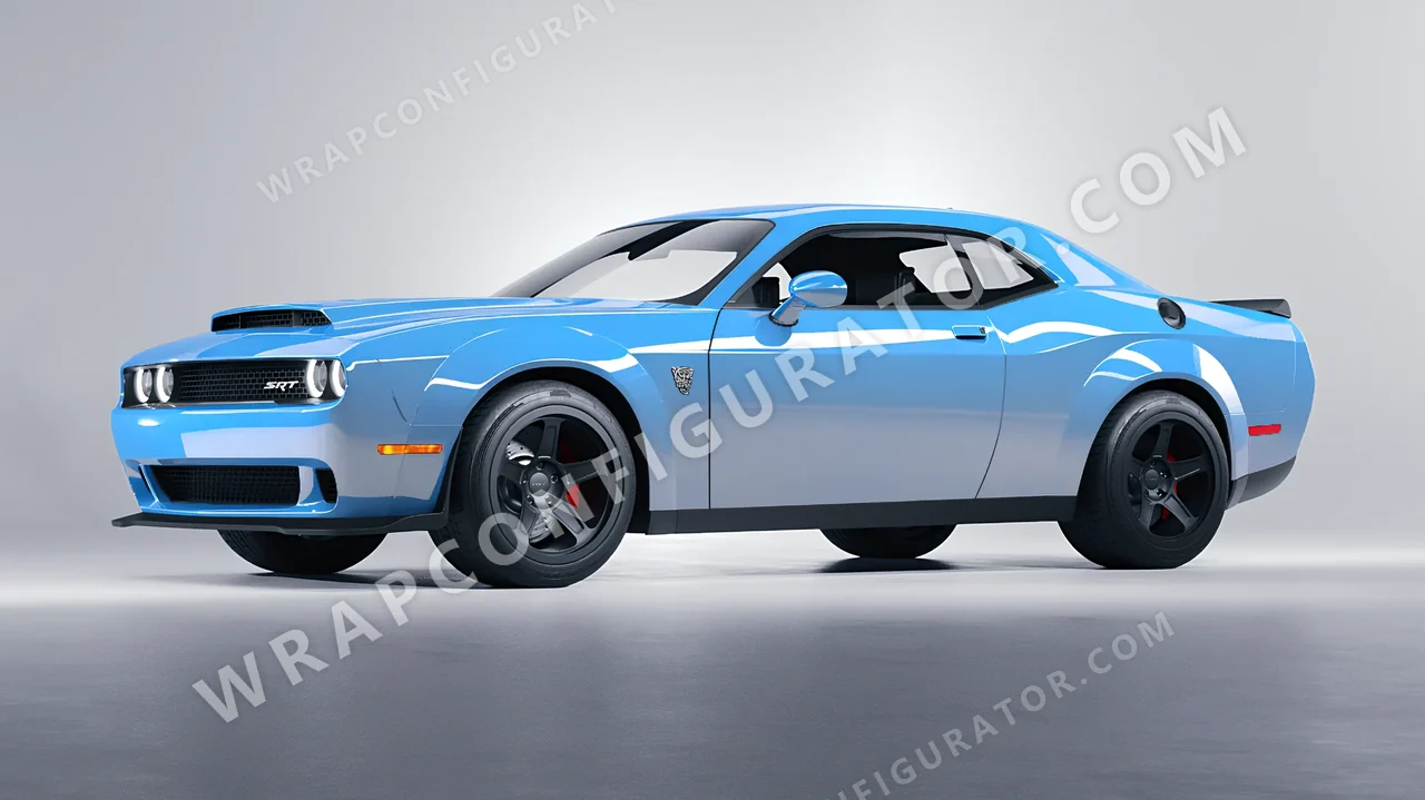 Blue Dodge Challenger SRT 2023 wrapped in Inozetek Dynamic PPF Pebble Blue DPPF923