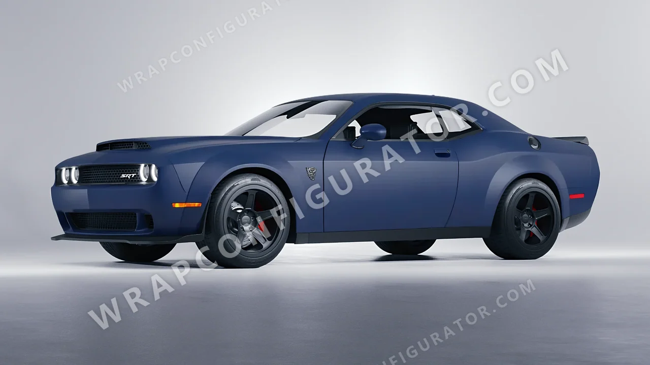 Blue Dodge Challenger SRT 2023 wrapped in KPMF Absolute Matt Quantum Blue K75802