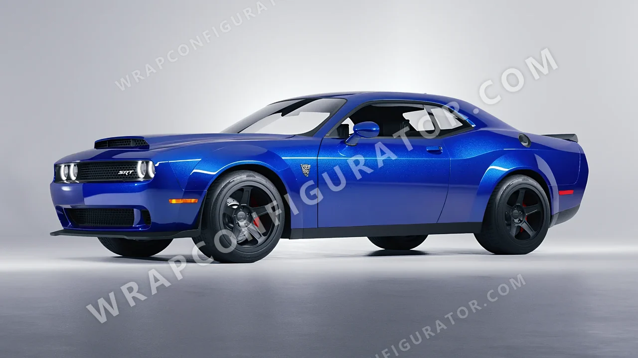 Blue Dodge Challenger SRT 2023 wrapped in KPMF Indulgent Blue K75405