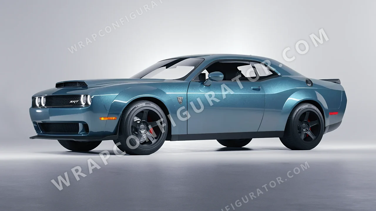 Blue Dodge Challenger SRT 2023 wrapped in ORACAL Ballistic Blue 970RA-571G