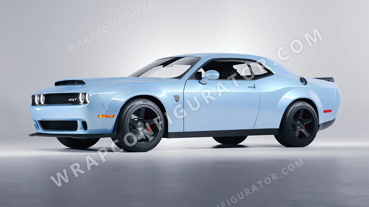 Blue Dodge Challenger SRT 2023 wrapped in ORACAL Dove Blue 970RA-195G