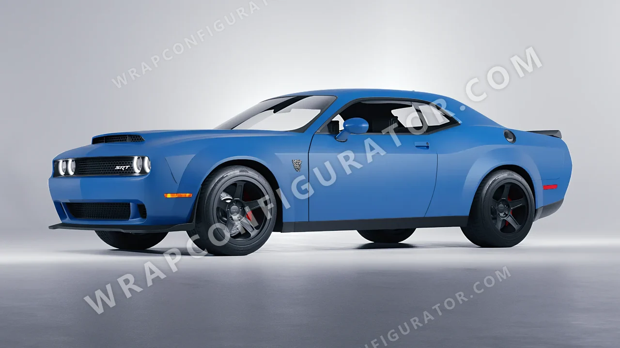 Blue Dodge Challenger SRT 2023 wrapped in ORACAL Fjord Blue 970RA-547M