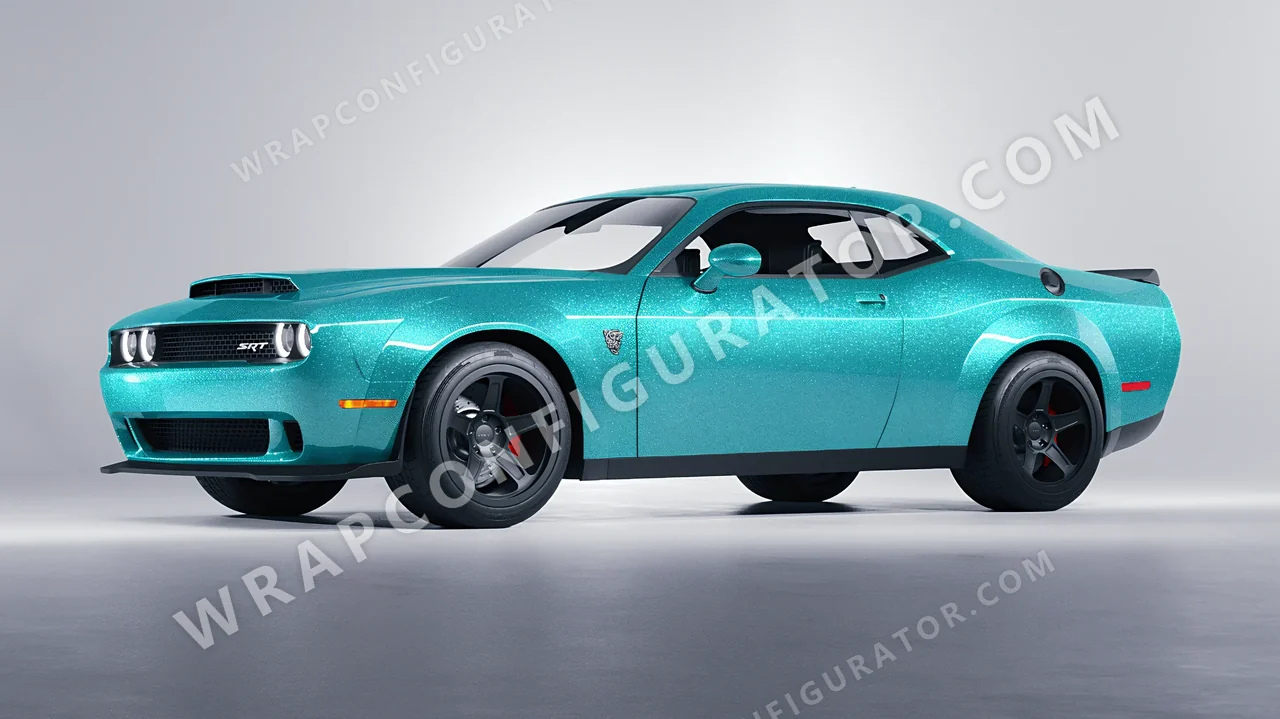 Blue Dodge Challenger SRT 2023 wrapped in ORACAL Gloss Turbo Turquoise 970RA-182G