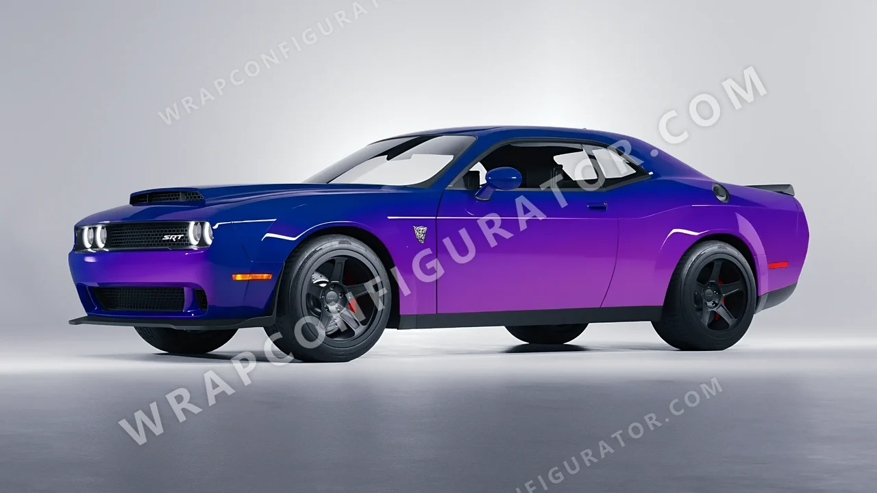 Blue Dodge Challenger SRT 2023 wrapped in ORACAL Gloss Ultramarine Violet 970RA-319G
