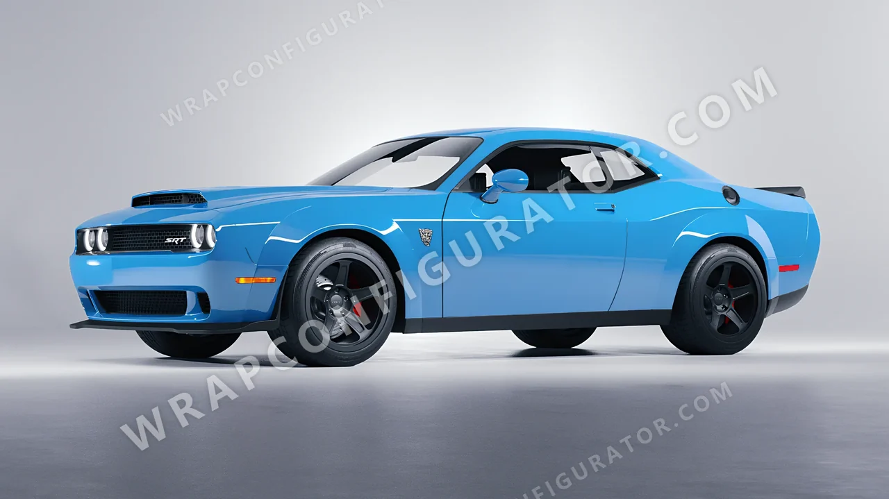 Blue Dodge Challenger SRT 2023 wrapped in ORACAL Ice Blue 970RA-056G