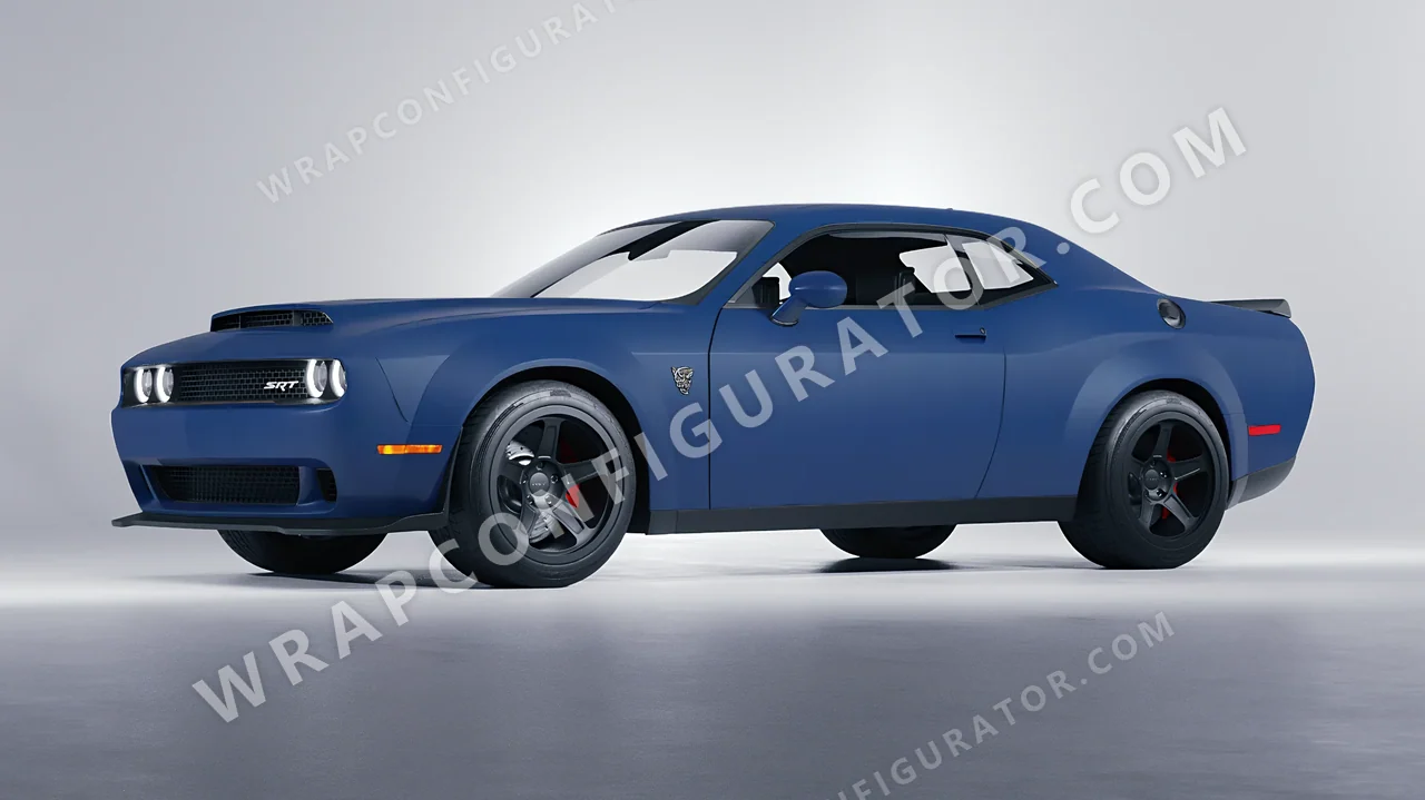 Blue Dodge Challenger SRT 2023 wrapped in ORACAL Indigo Blue 970RA-544M