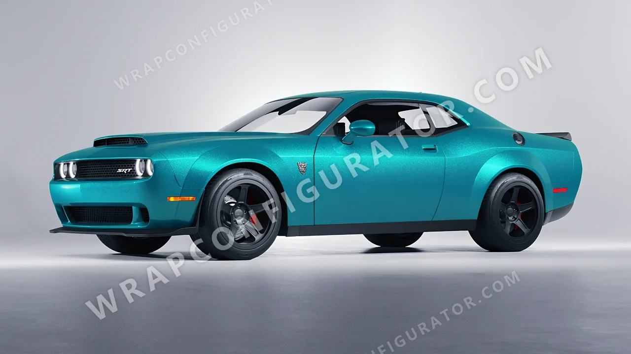 Blue Dodge Challenger SRT 2023 wrapped in ORACAL Matt Turbo Turquoise 970RA-182M