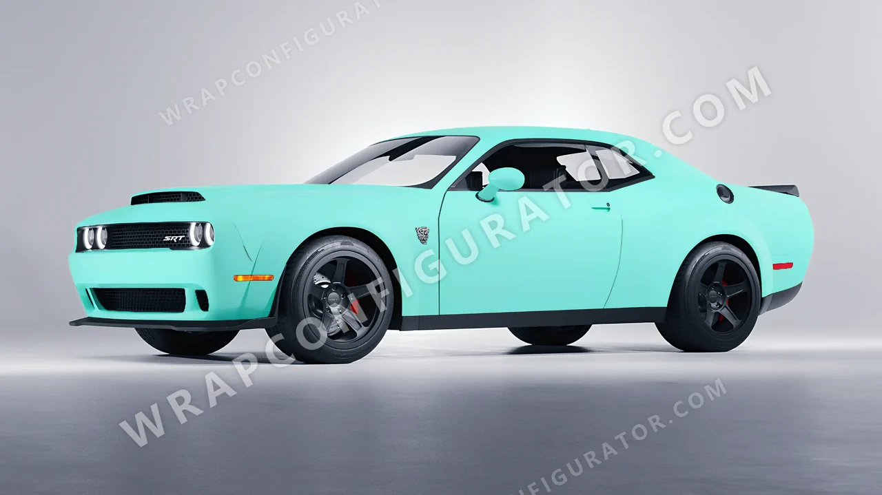 Blue Dodge Challenger SRT 2023 wrapped in ORACAL Mint 970RA-055M