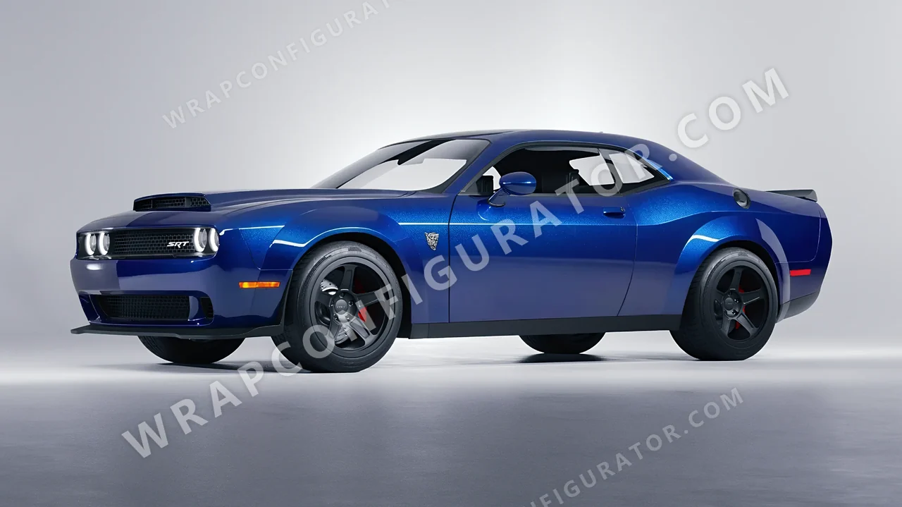 Blue Dodge Challenger SRT 2023 wrapped in ORACAL Night Blue 970RA-196G