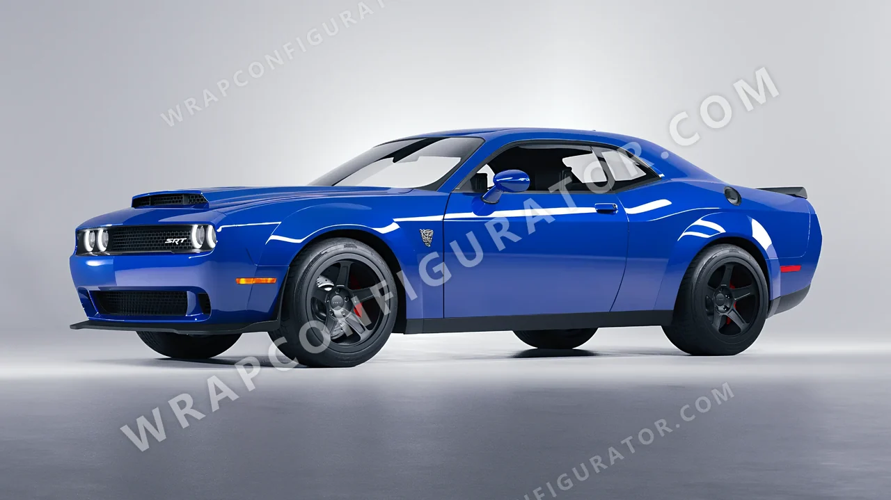 Blue Dodge Challenger SRT 2023 wrapped in ORACAL Traffic Blue 970RA-057G