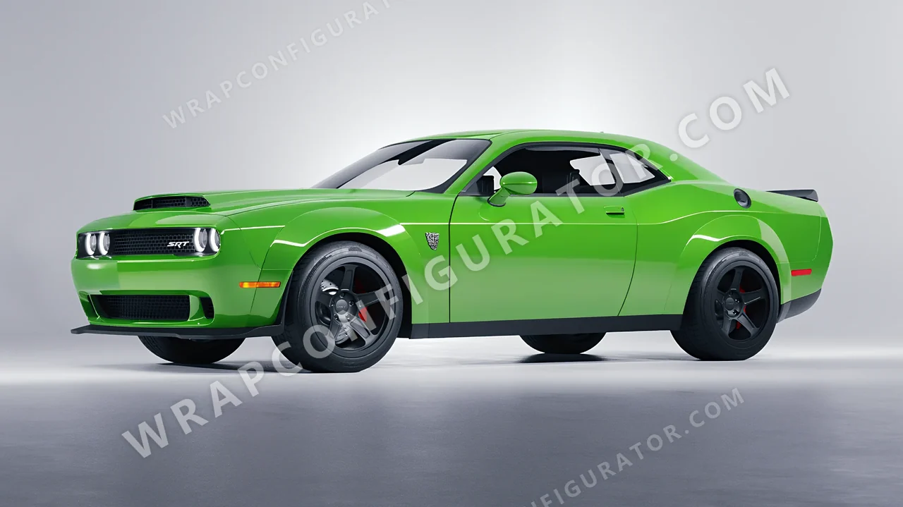 Green Dodge Challenger SRT 2023 wrapped in 3M Gloss Light Green G16