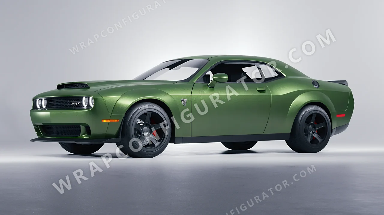 Green Dodge Challenger SRT 2023 wrapped in Avery Dennison Apple Green SW900-745-M