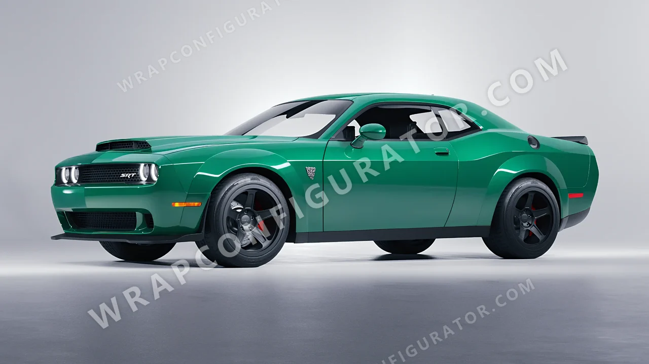 Green Dodge Challenger SRT 2023 wrapped in Avery Dennison Emerald Green SW900-771-O