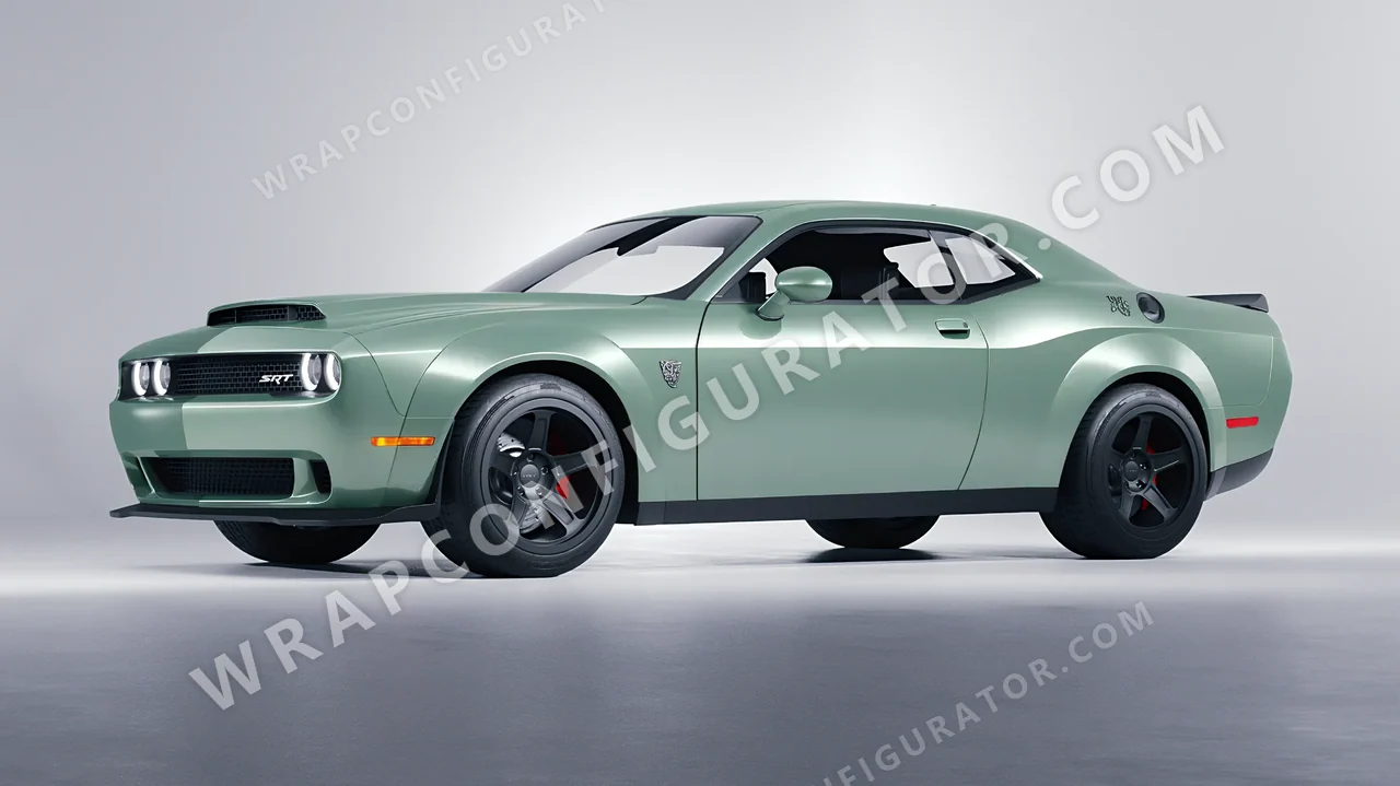 Green Dodge Challenger SRT 2023 wrapped in Avery Dennison Jade SW900-702-O