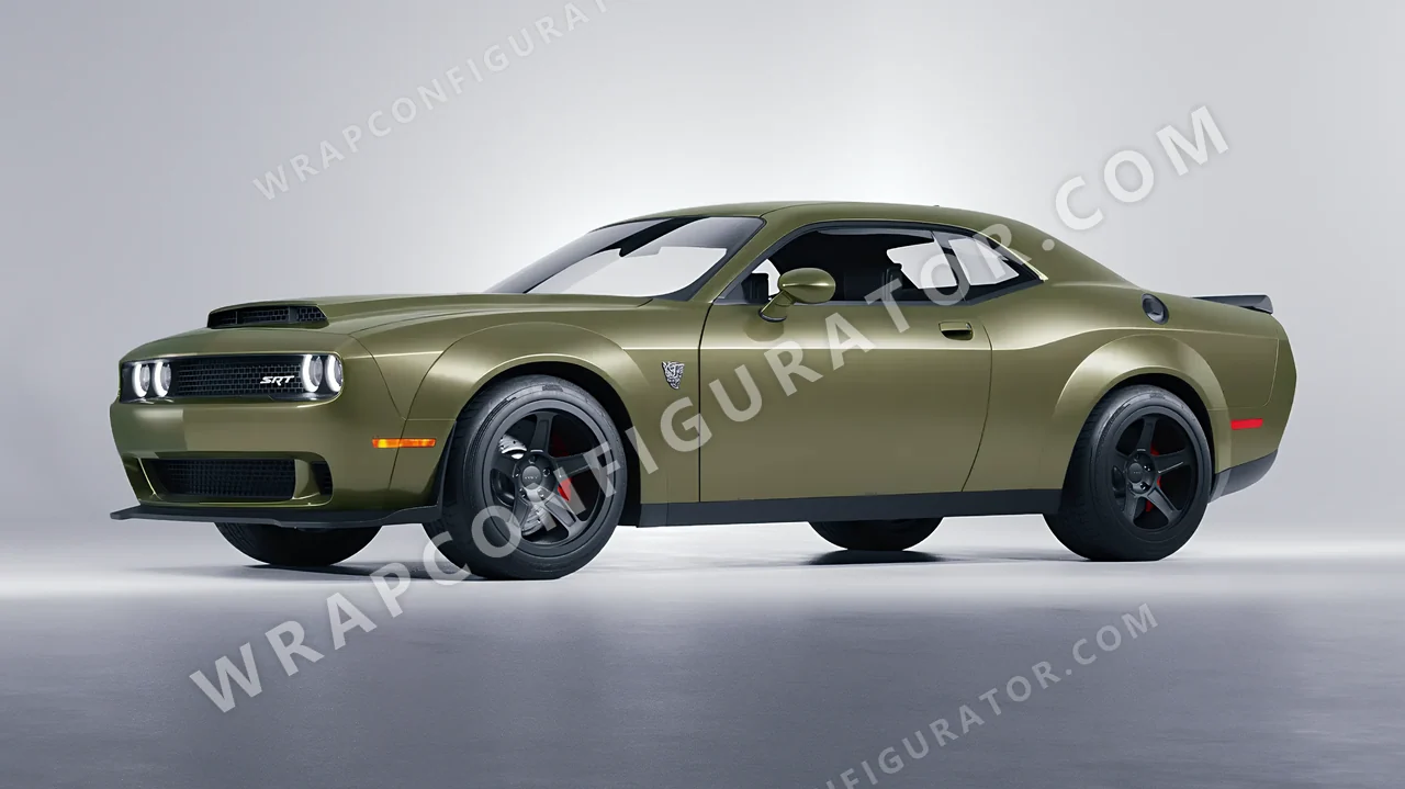 Green Dodge Challenger SRT 2023 wrapped in Avery Dennison Khaki Green SW900-712-O