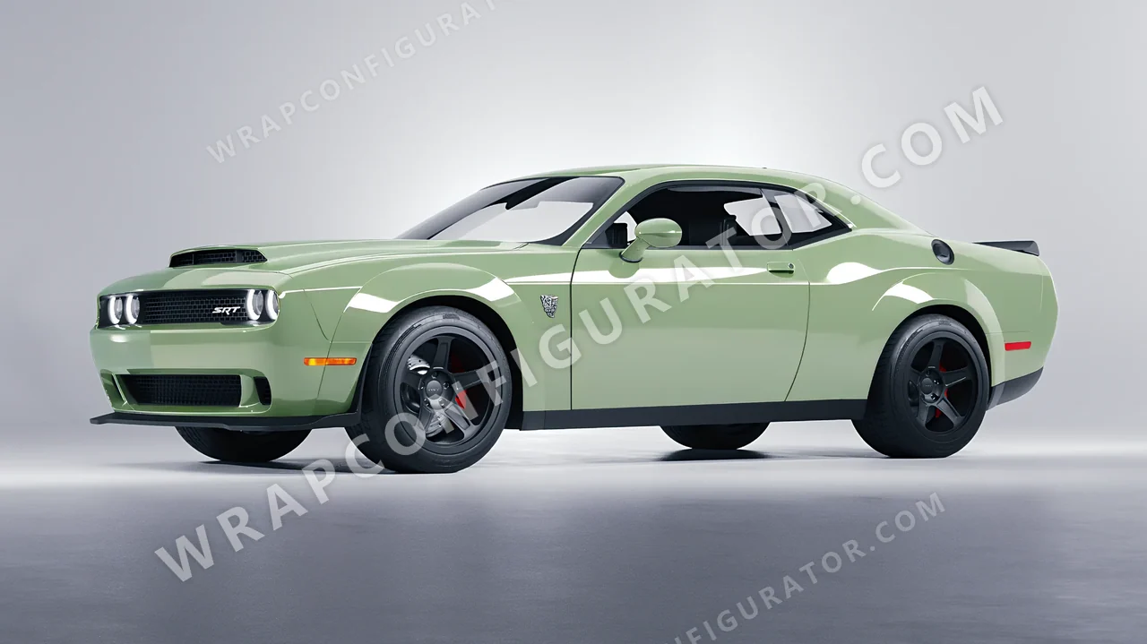 Green Dodge Challenger SRT 2023 wrapped in Avery Dennison Light Pistachio SW900-728-O