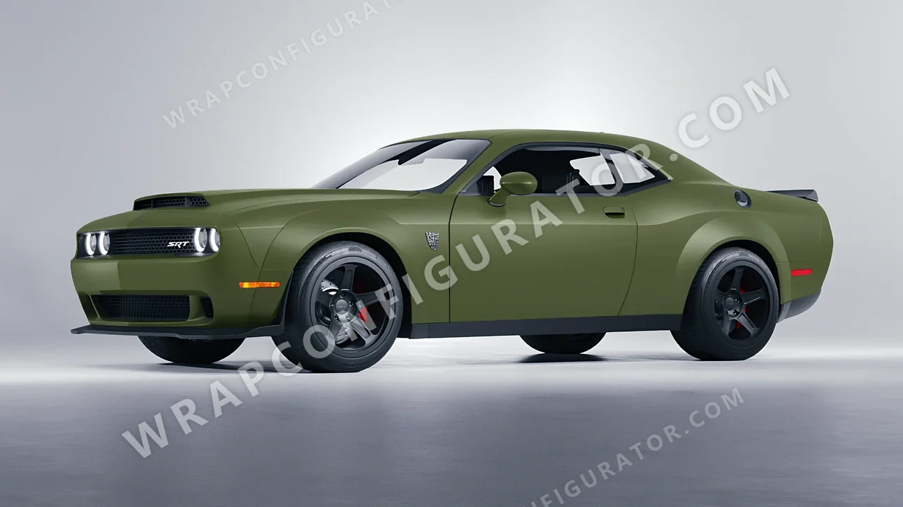 Green Dodge Challenger SRT 2023 wrapped in Avery Dennison Olive Green SW900-732-O