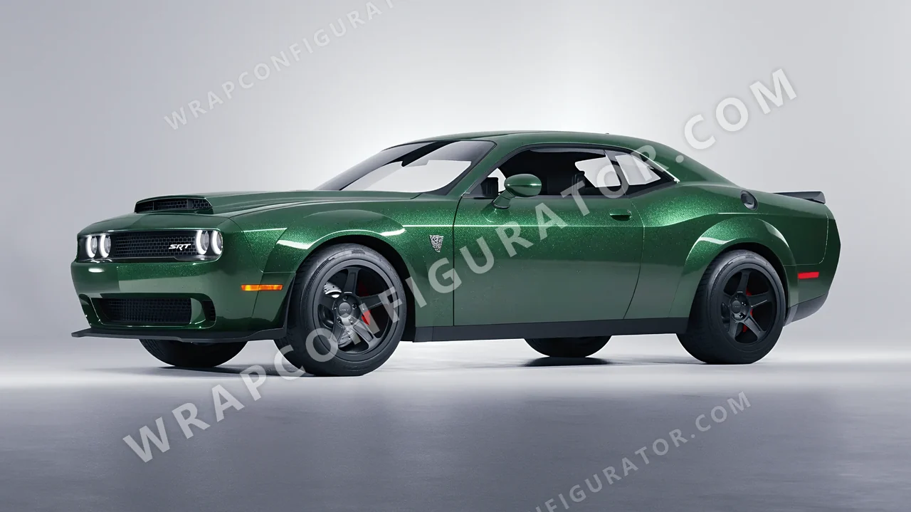 Green Dodge Challenger SRT 2023 wrapped in Avery Dennison Radioactive SW900-762-M