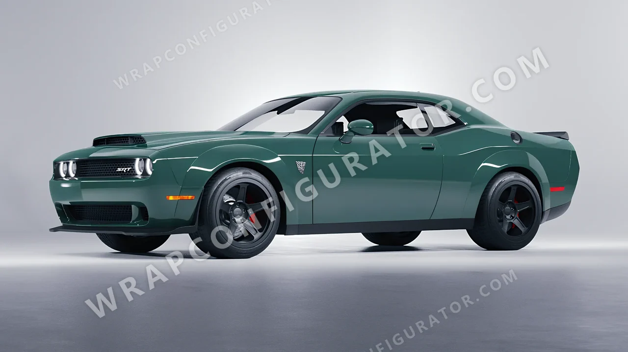 Green Dodge Challenger SRT 2023 wrapped in Avery Dennison Smooth Sage SW900-729-O