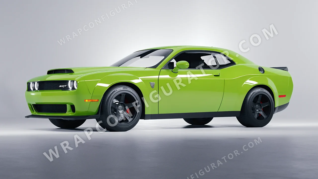 Green Dodge Challenger SRT 2023 wrapped in Avery Dennison Tropical Vacation Green SW900-701-O