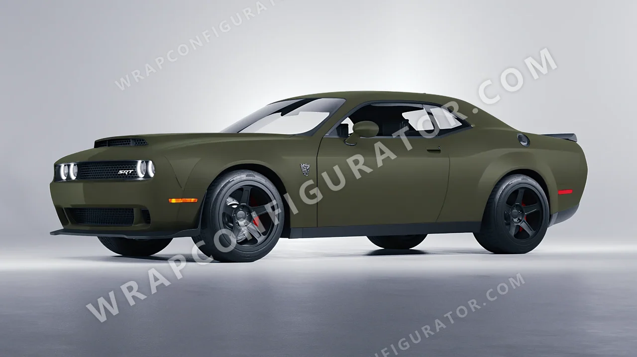 Green Dodge Challenger SRT 2023 wrapped in Colourshield PPF by HyperPro Army Green SMF04-P