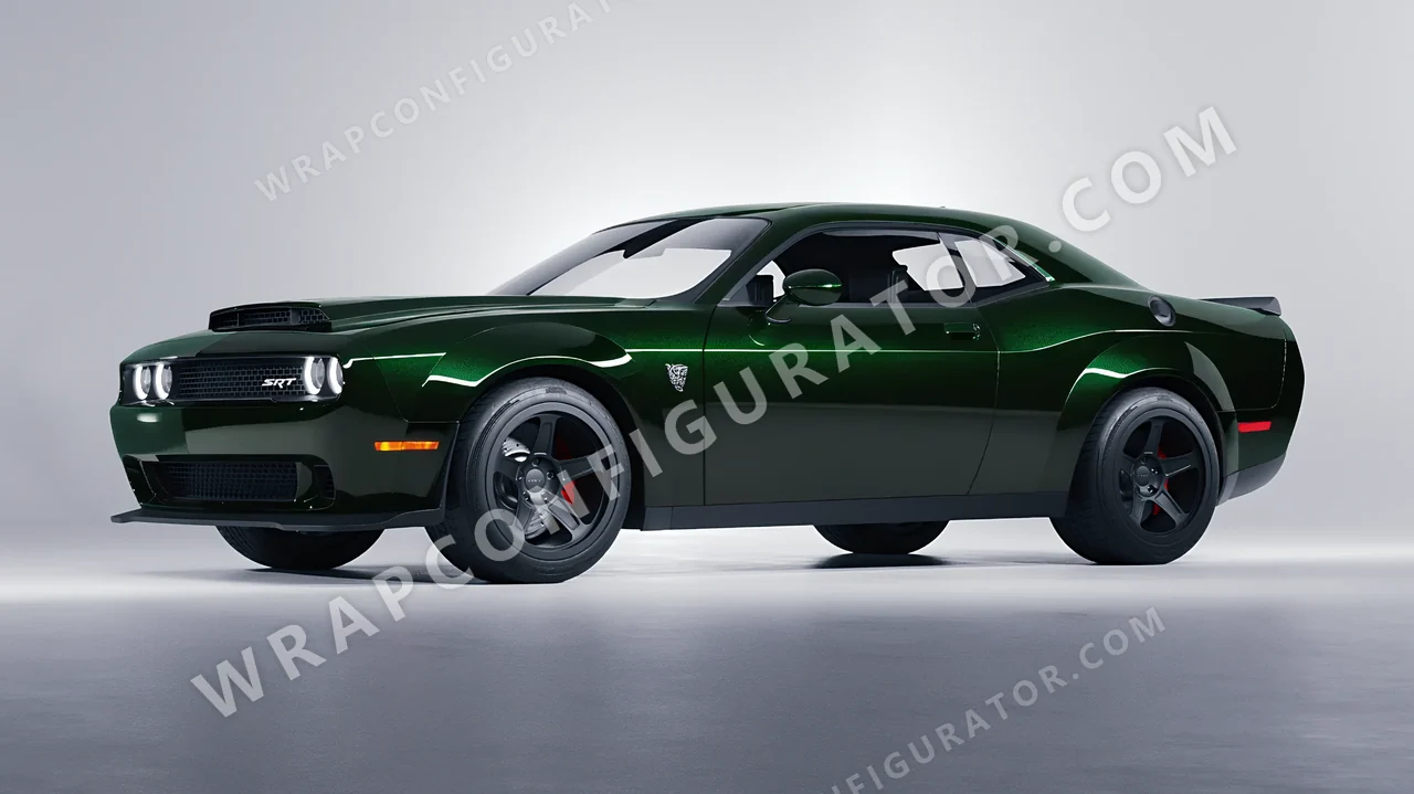 Green Dodge Challenger SRT 2023 wrapped in Colourshield PPF by HyperPro Dark Emerald HGM43-P