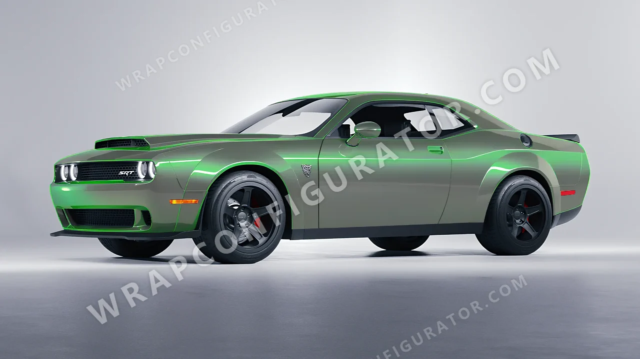 Green Dodge Challenger SRT 2023 wrapped in Colourshield PPF by HyperPro Gray Green CGM10-P