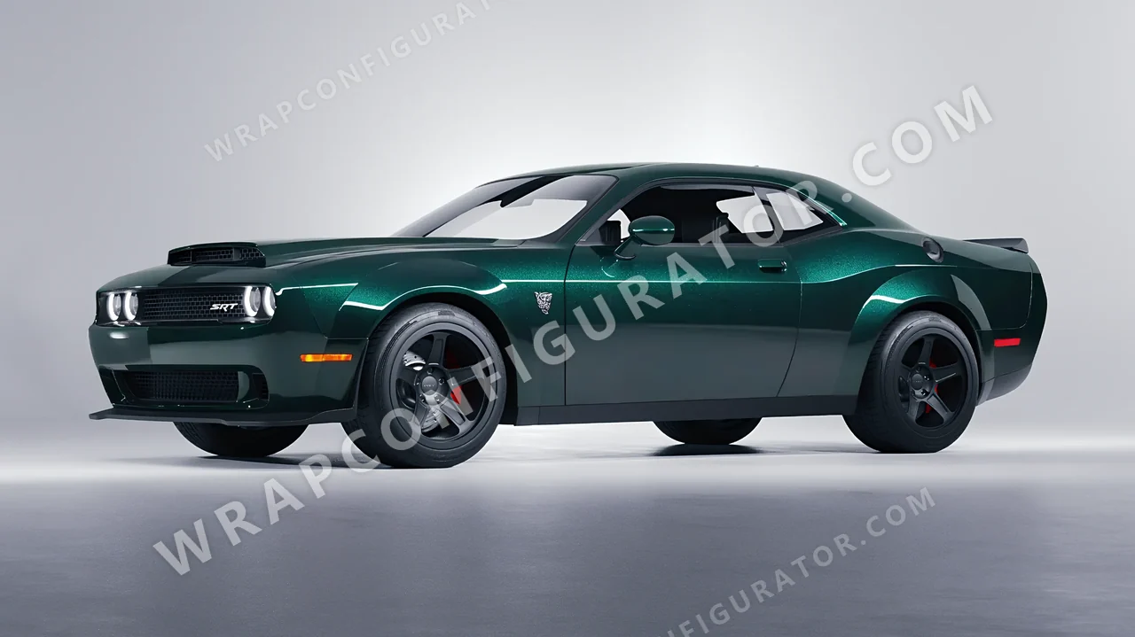 Green Dodge Challenger SRT 2023 wrapped in Colourshield PPF by HyperPro Green GAF39-P