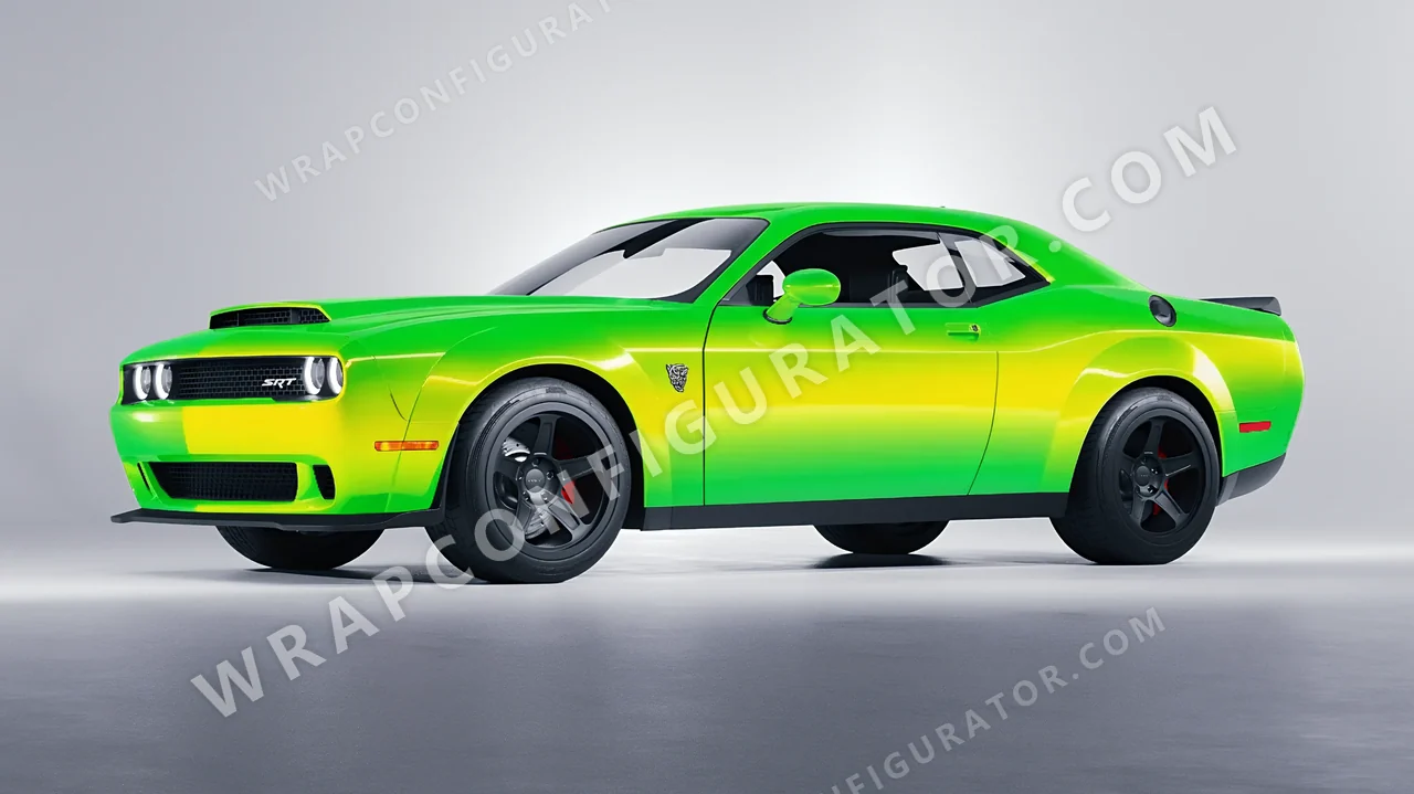 Green Dodge Challenger SRT 2023 wrapped in Colourshield PPF by HyperPro Green GSF02-P