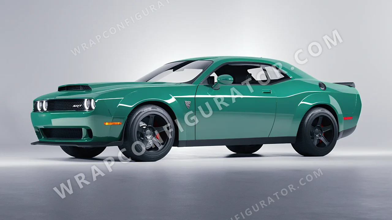 Green Dodge Challenger SRT 2023 wrapped in Colourshield PPF by HyperPro Jade Green HGF93-P