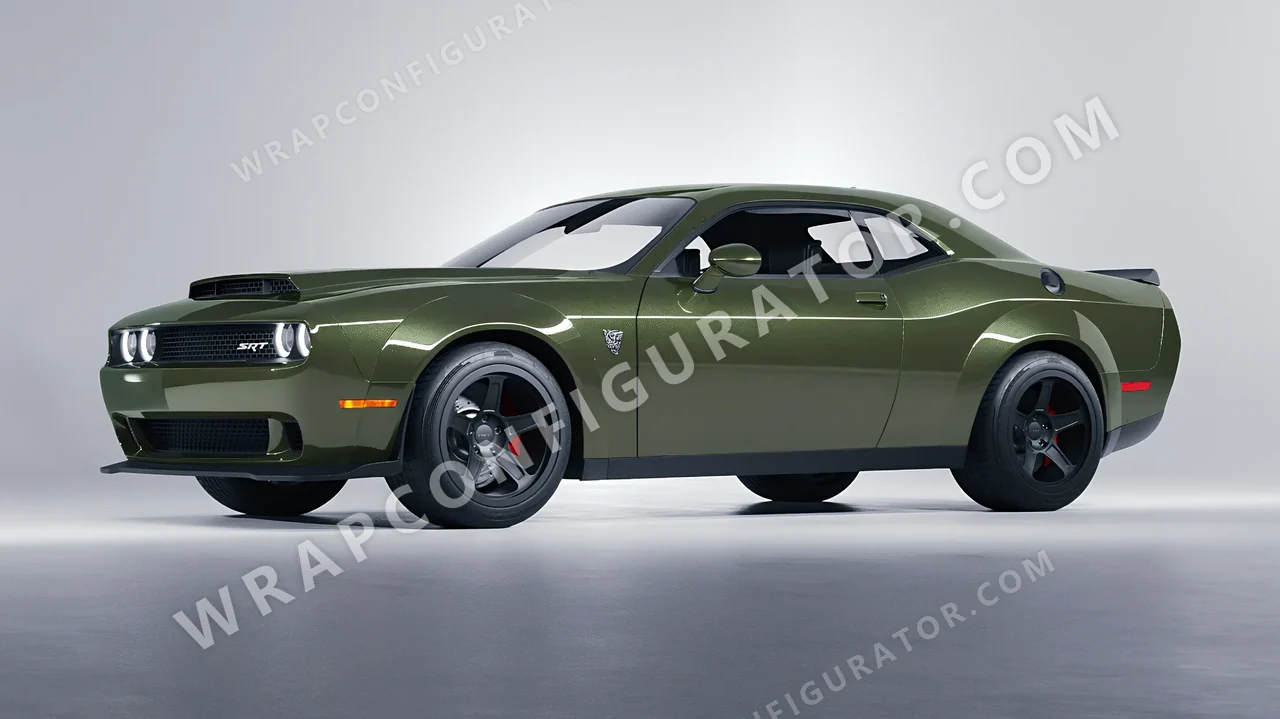 Green Dodge Challenger SRT 2023 wrapped in Colourshield PPF by HyperPro Laurel Green HGM53-P