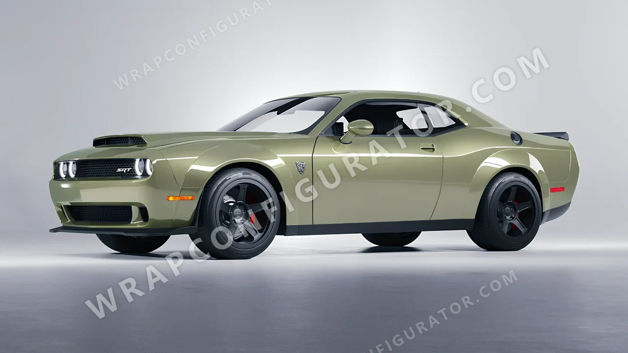 Green Dodge Challenger SRT 2023 wrapped in Colourshield PPF by HyperPro Light Laurel Green HGM66-P