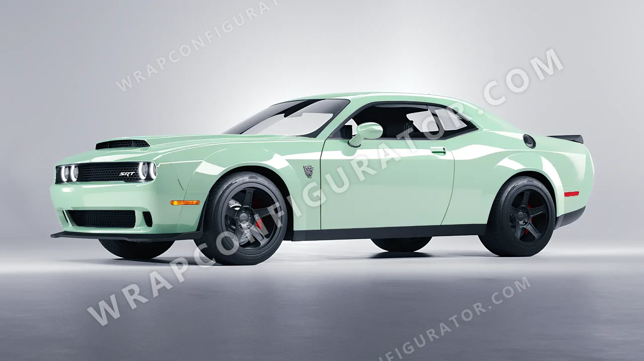 Green Dodge Challenger SRT 2023 wrapped in Colourshield PPF by HyperPro Light Mint Green HGF41-P