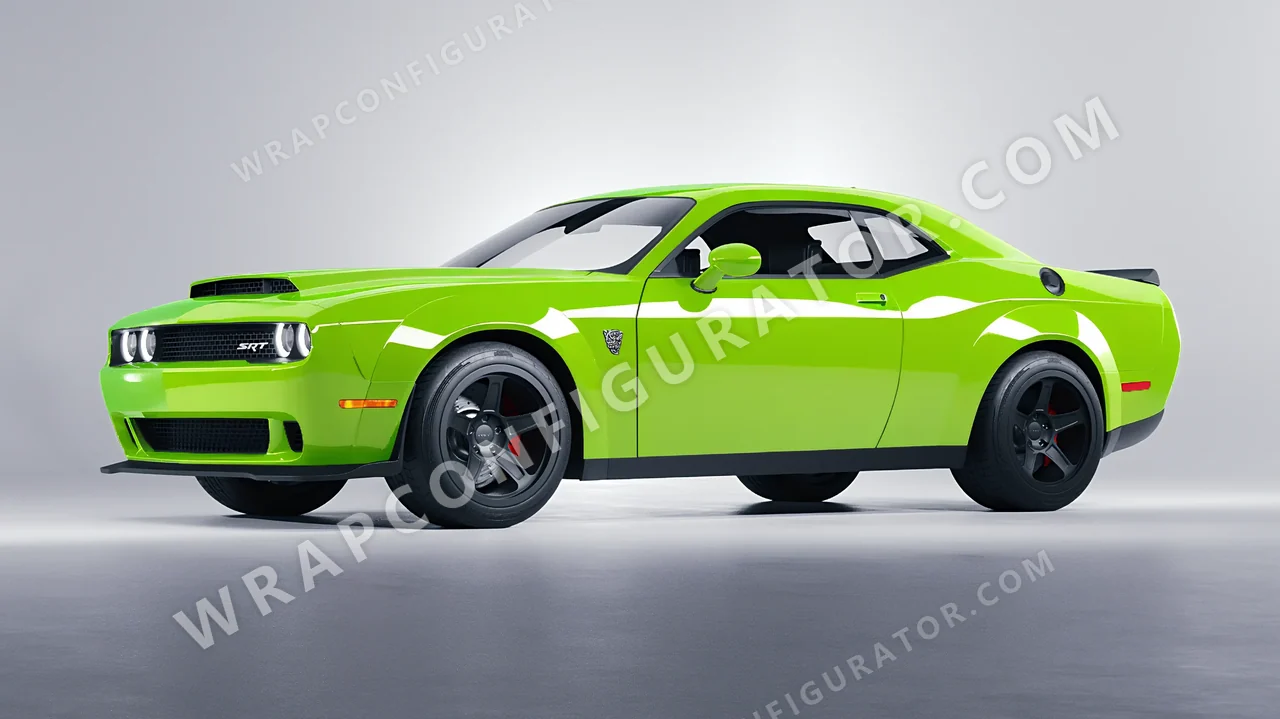 Green Dodge Challenger SRT 2023 wrapped in Colourshield PPF by HyperPro Neon Green HGF76-P