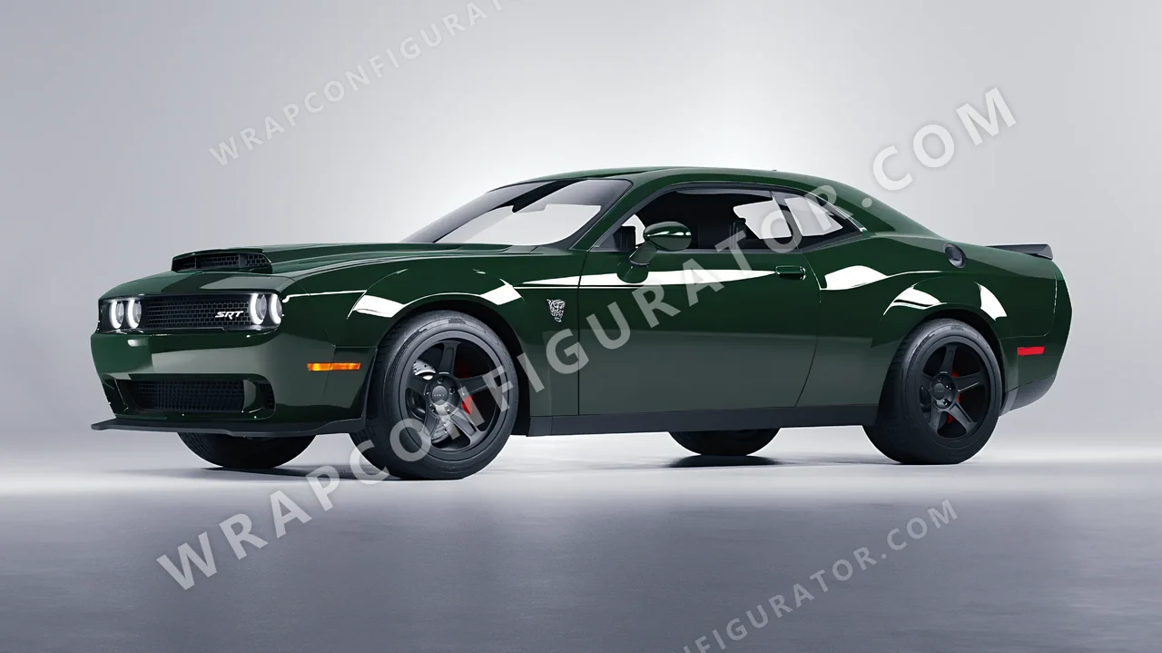 Green Dodge Challenger SRT 2023 wrapped in Colourshield PPF by HyperPro Racing Green HGF84-P