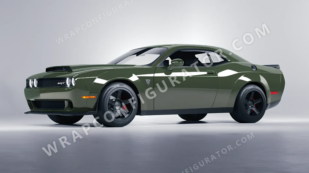 Green Dodge Challenger SRT 2023 wrapped in Colourshield PPF by HyperPro Retro Green HGF63-P