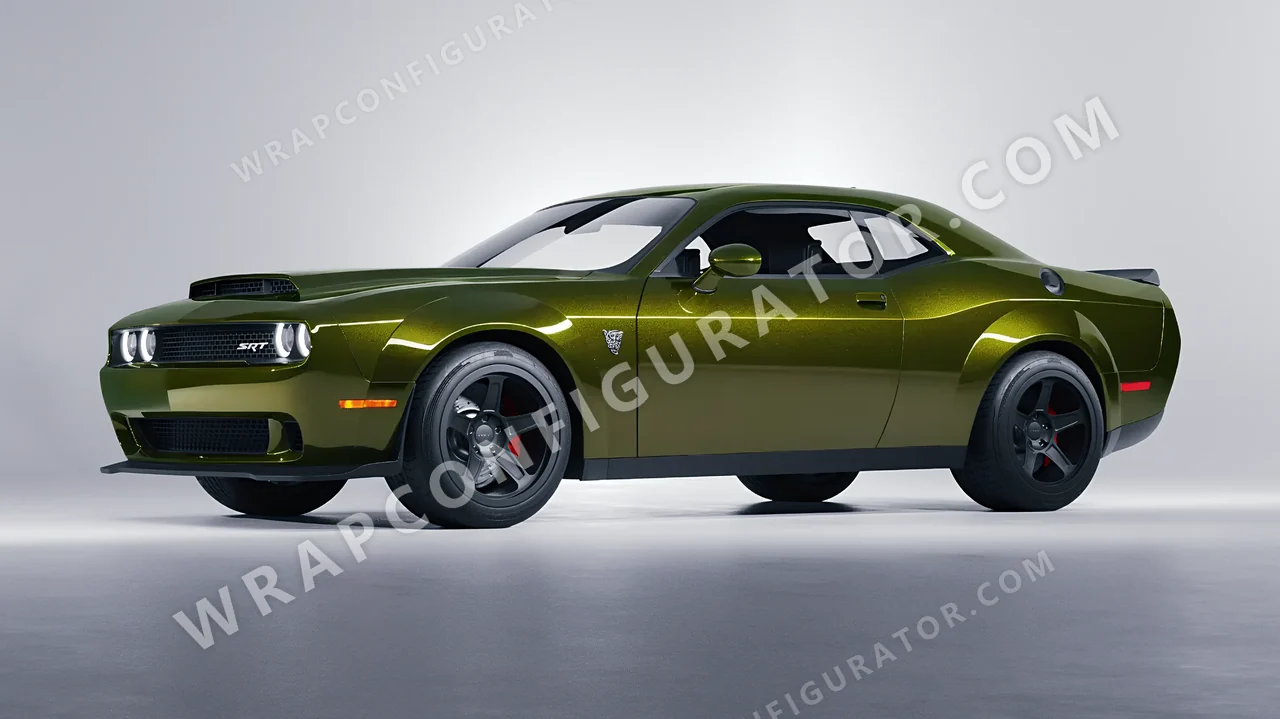 Green Dodge Challenger SRT 2023 wrapped in Colourshield PPF by HyperPro Seaweed Green HGM47-P