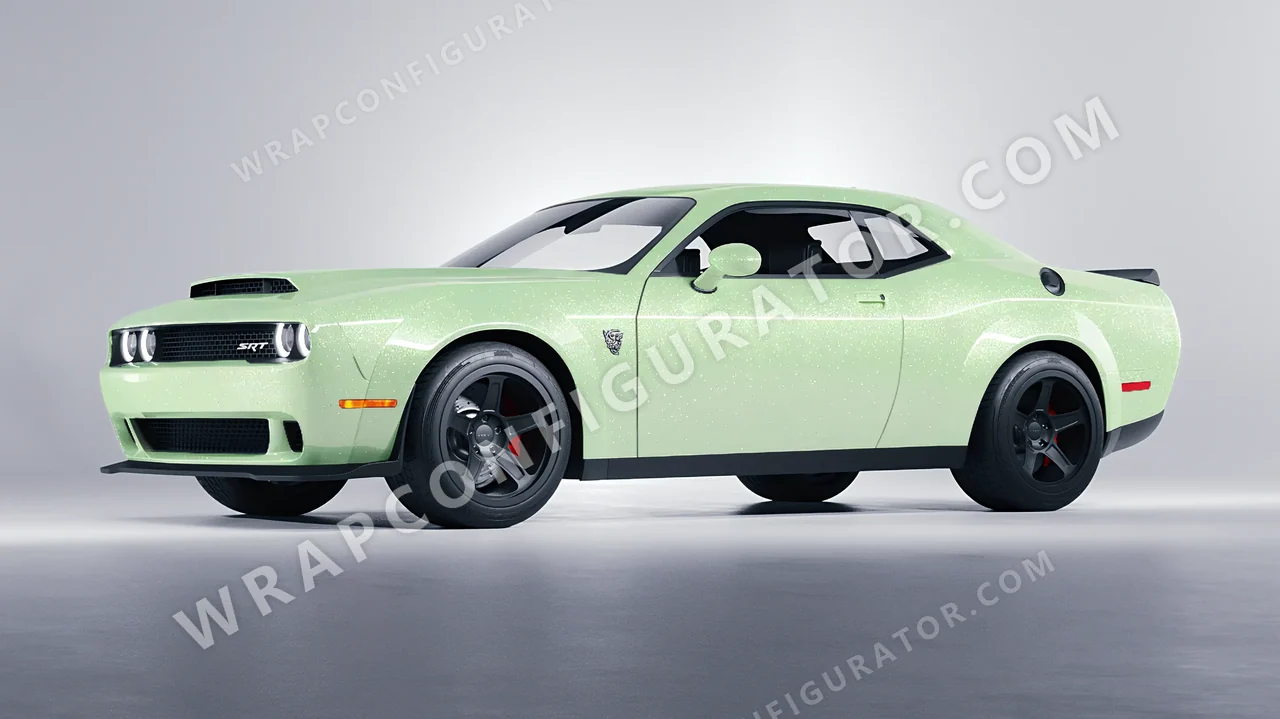 Green Dodge Challenger SRT 2023 wrapped in Colourshield PPF by HyperPro Spring Green GPF08-P